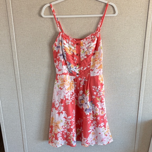 LC Lauren Conrad Dresses & Skirts - LC Lauren Conrad Floral Sundress Size 4 Coral Pink Spaghetti Strap Garden Party